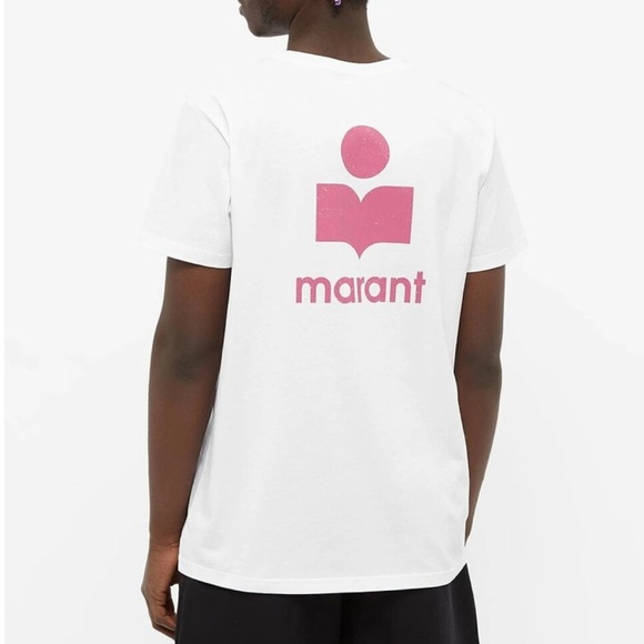Isabel Marant Men's Zafferh Small Logo T-Shirt in White/Pink - Picture 2 of 13
